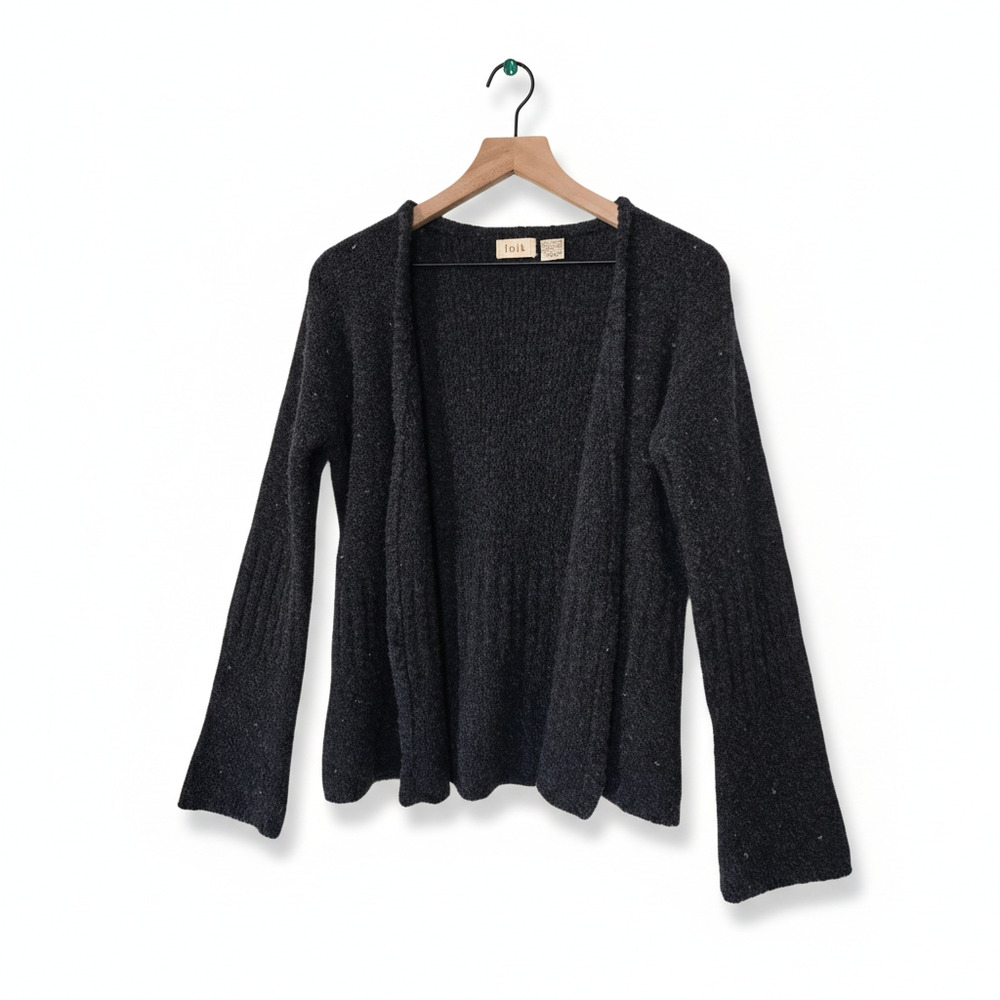 Fork Wool Blend Open Front Sweater Charcoal Gray Size Medium